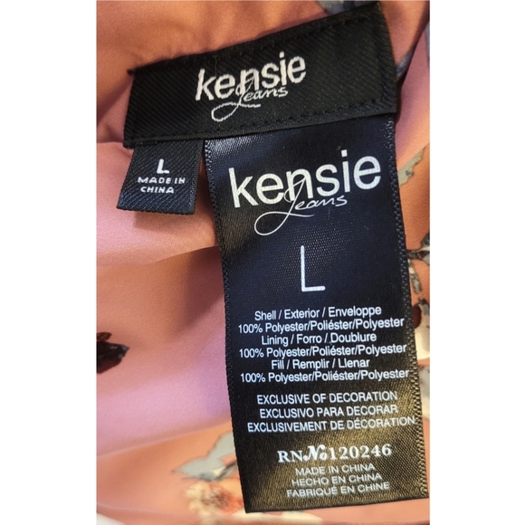 Kensie Jeans Women’s Down Quilted Puffer Vest Size L Pink Floral Reversible Zip - Picture 7 of 7